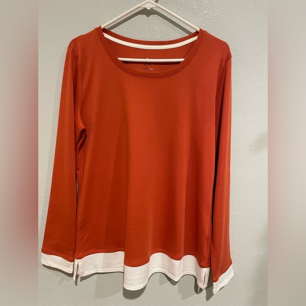 Isaac Mizrahi Orange and Cream Long Sleeve Top